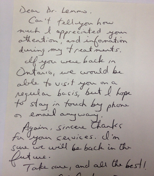 An original thank-you card shared with LEMMO Cancer Care