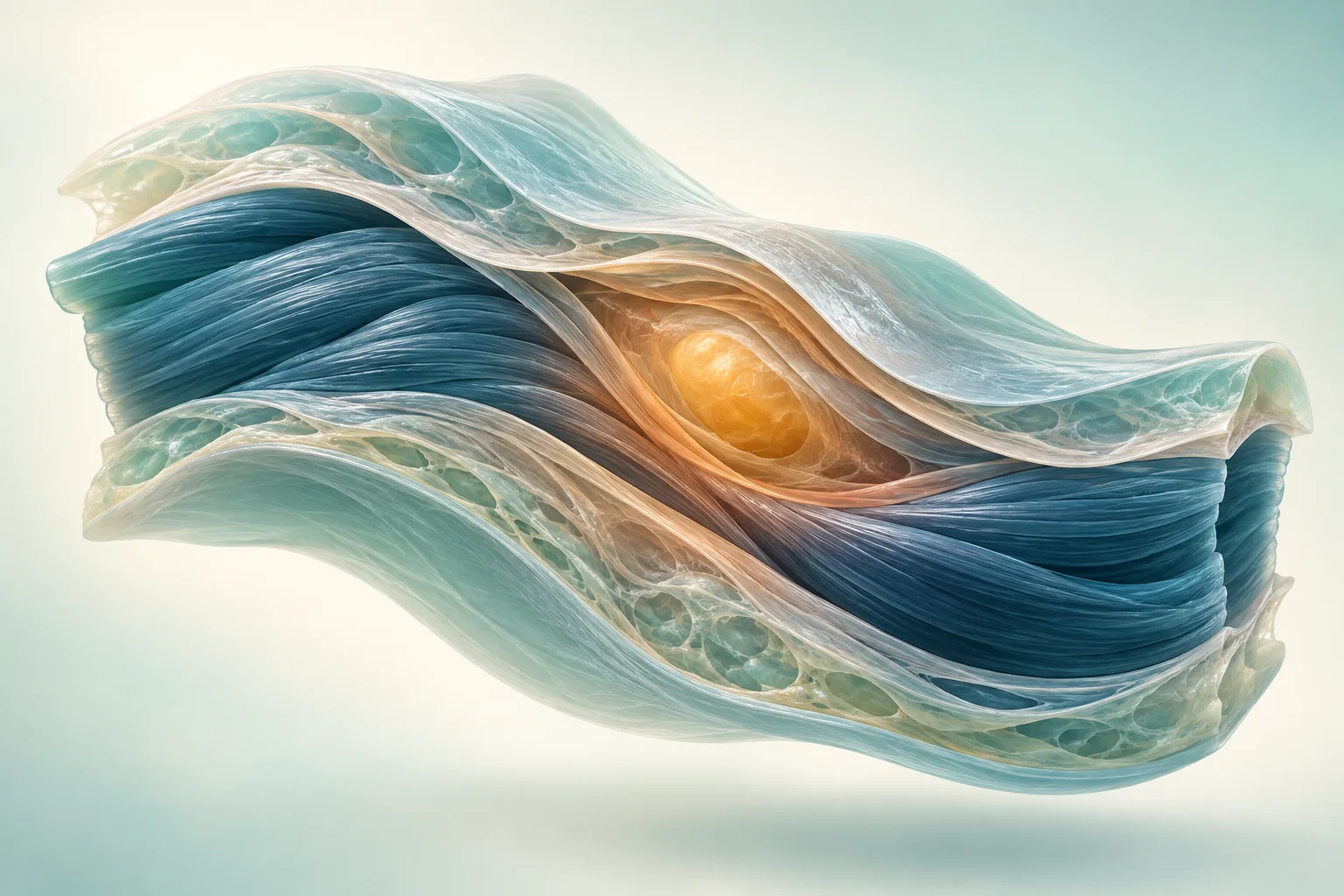 Conceptual illustration of soft tissue layers with a warm focal region representing localized hyperthermia
